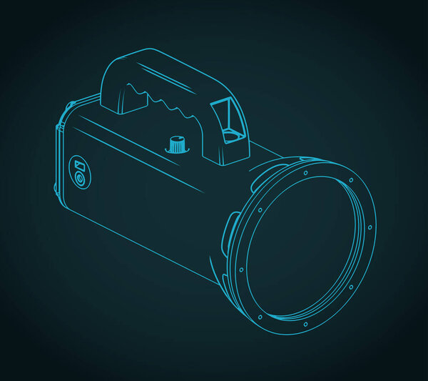 Рабочий светодиодный портативный перезаряжаемый факел изометрическая схема стилизованная векторная иллюстрация