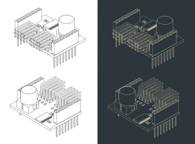 Servo kalkan izometrik çizimler biçimlendirilmiş vektör çizimleri