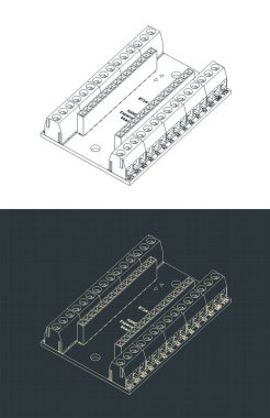 Arduino nano IO kalkan izometrik çizimler. Arduino donanımının biçimlendirilmiş vektör çizimleri