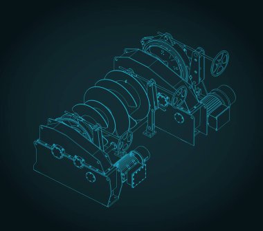Bağlanma vinç izometrik planı biçimlendirilmiş vektör illüstrasyonu