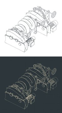 Bağlanan izometrik vinç çizimleri biçimlendirilmiş vektör çizimleri
