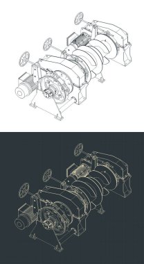 Bağlanan izometrik vinç çizimleri biçimlendirilmiş vektör çizimleri