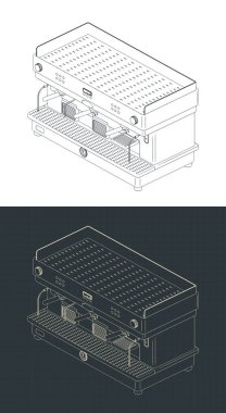 Profesyonel kahve makinesi izometrik çizimler biçimlendirilmiş vektör çizimleri