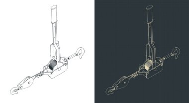 Bir vinç izometrik çiziminin biçimlendirilmiş vektör çizimleri