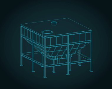 Toplu materyaller için endüstriyel depolama sığınağı izometrik plan biçimlendirilmiş vektör çizimi