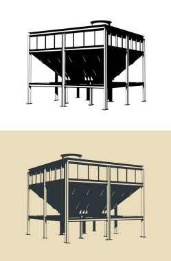 Toplu materyaller için endüstriyel depolama sığınağı biçimlendirilmiş vektör çizimleri