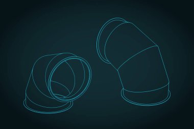 90 derecelik galvanize çelik havalandırma dirsek izometrik planlar biçimlendirilmiş vektör çizimi