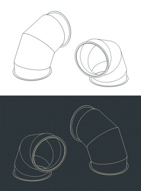 90 derecelik galvanize çelik havalandırma dirsek izometrik çizimler biçimlendirilmiş vektör çizimleri