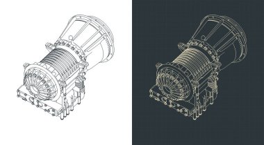 Orta görev ticari araçlar için otomatik iletim izometrik çizimler biçimlendirilmiş vektör çizimleri
