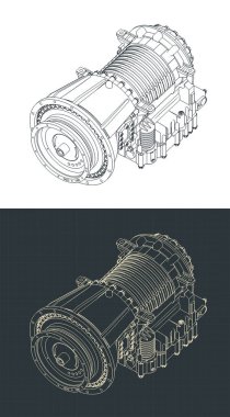 Orta görev ticari araçlar için otomatik iletim izometrik çizimler biçimlendirilmiş vektör çizimleri
