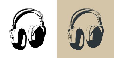 Wireless headphones stylized vector illustrations