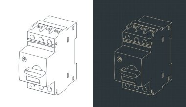 Motor koruma anahtarı izometrik çizimler biçimlendirilmiş vektör çizimleri