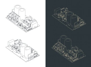 Yükseltici tahta izometrik çizimler vektör çizimleri