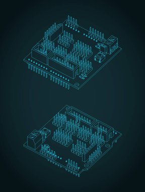 Arduino uno sensör kalkanının izometrik planlarının stilize vektör çizimi