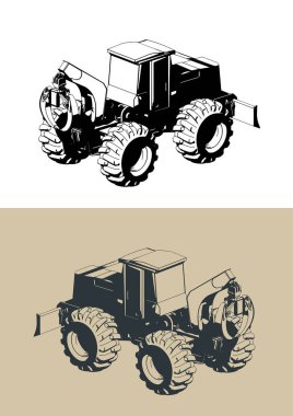 Orman patencisinin stilize edilmiş izometrik vektör çizimleri.