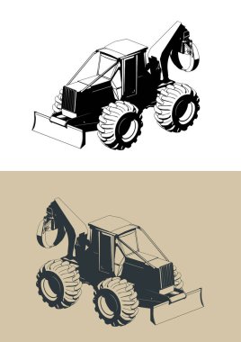 Orman patencisinin stilize edilmiş izometrik vektör çizimleri.