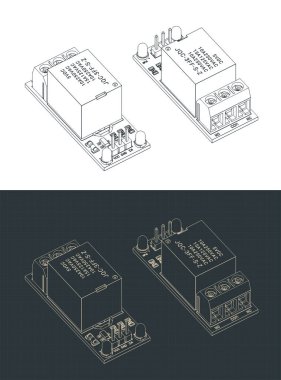 1 kanal röle modülü izometrik çizimler biçimlendirilmiş vektör çizimleri