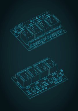 4 kanal röle modülü izometrik planlar biçimlendirilmiş vektör çizimi