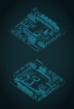 Arduino RoMeo V2 robot denetleyici izometrik planlar biçimlendirilmiş vektör çizimleri