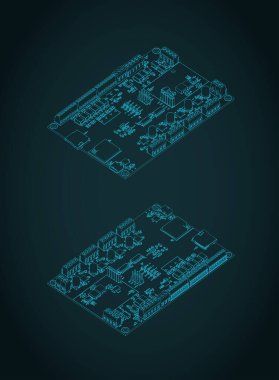 CNC denetleyici ve stepper motor sürücüleri tasarımı biçimlendirilmiş vektör illüstrasyonu