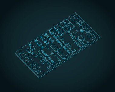 Lityum-iyon pil koruma devresi izometrik şablon biçimlendirilmiş vektör çizimi