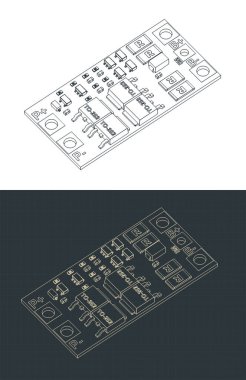 Lityum-iyon pil koruma devresi izometrik çizimler biçimlendirilmiş vektör çizimleri