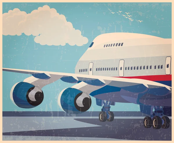 大きな民間航空機の古いポスター — ストックベクタ