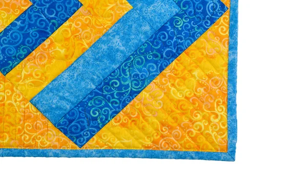 Patchwork Yellow Blue Quilt White Background Patchwork Blanket Handmade Patchwork — Stock Photo, Image