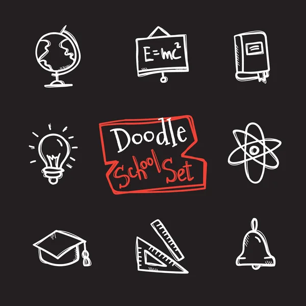 Set de escuela estilo doodle vectorial. Linda colección dibujada a mano de objetos educativos — Vector de stock