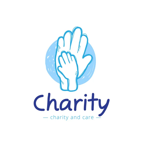 Vektorové skica charitativní centrum logo. Logotyp nemocnice s rukama — Stockový vektor