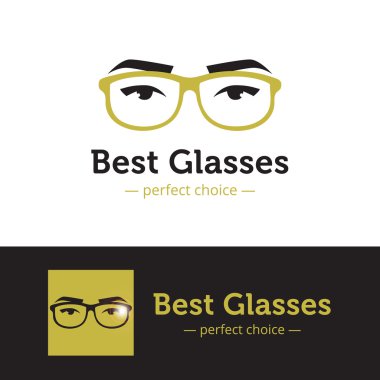 Vektör kadın gözler gözlük logolu trendy siyah ve altın renkleri. Optik salon logosunu görmeniz gerekir. Gözlük Dükkanı logosu