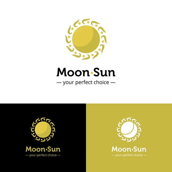 Vector creative sun and moon logo. Golden color ancient style abstract sun logo — Stock Vector