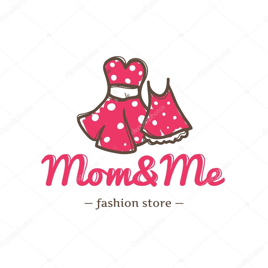 Vector retro style two dresses for mother and daughter logo. Fashion ...