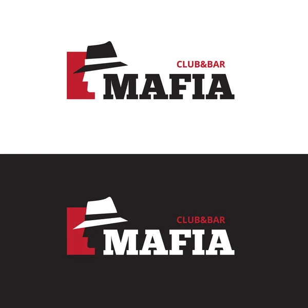 Vector minimalista hombre del espacio negativo en el logotipo del sombrero. Logo de barra de mafia — Archivo Imágenes Vectoriales