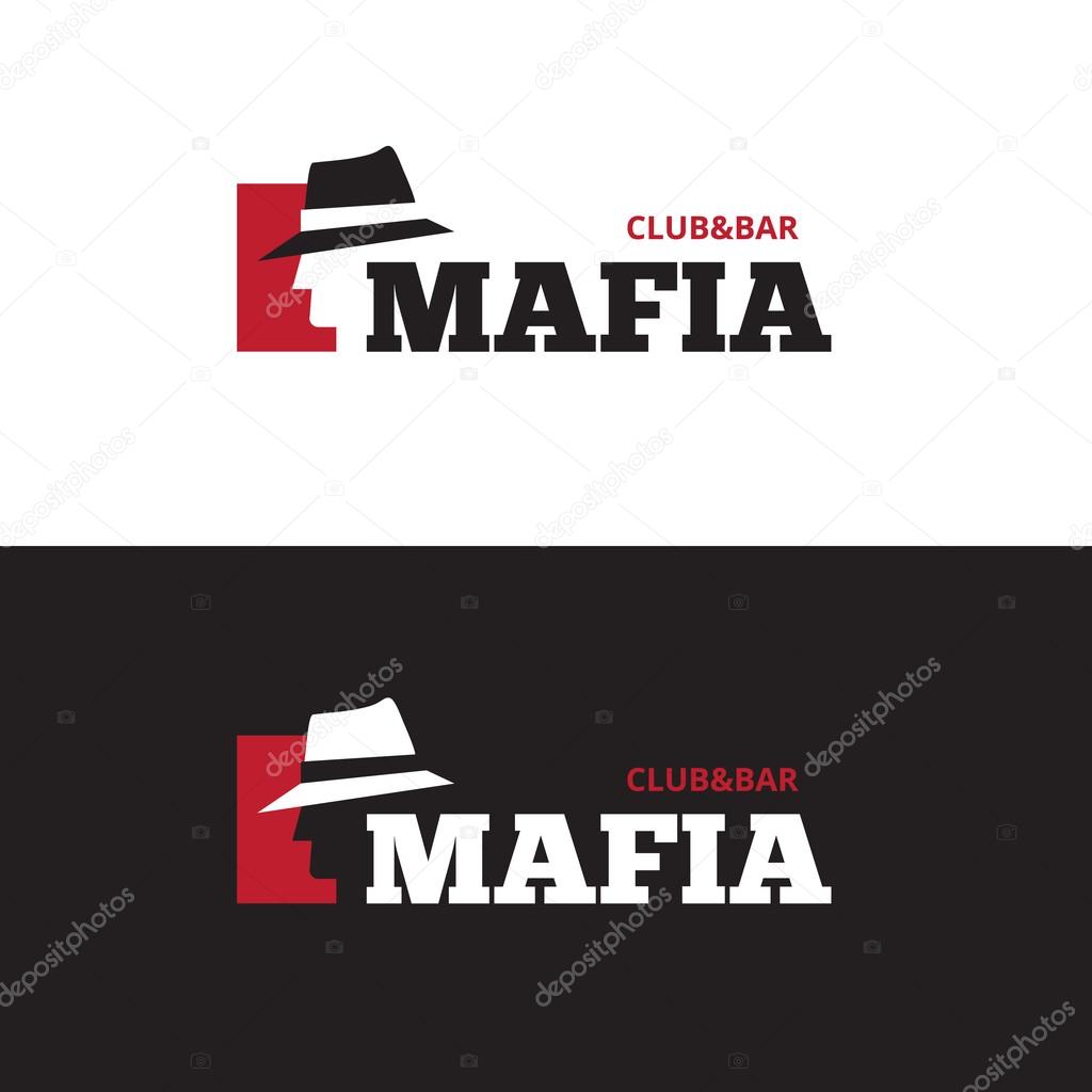 Vector minimalistic negative space man in hat logo. Mafia bar logo