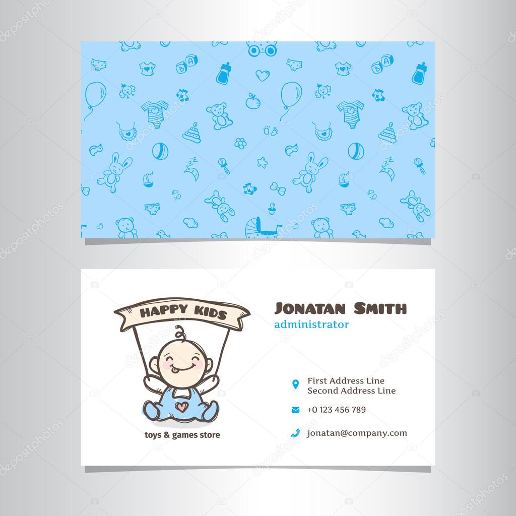 Vector modern business card template with cute baby shop logo