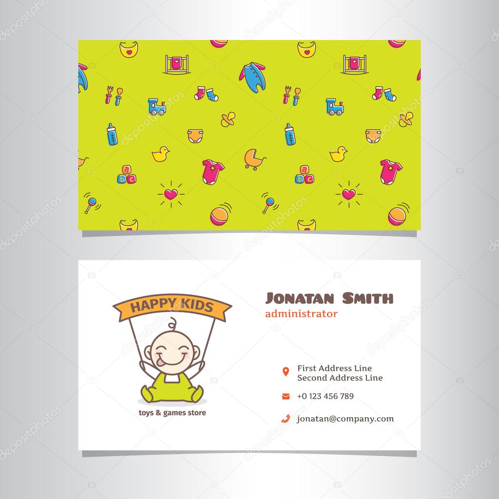 Vector modern business card template with cute baby shop logo