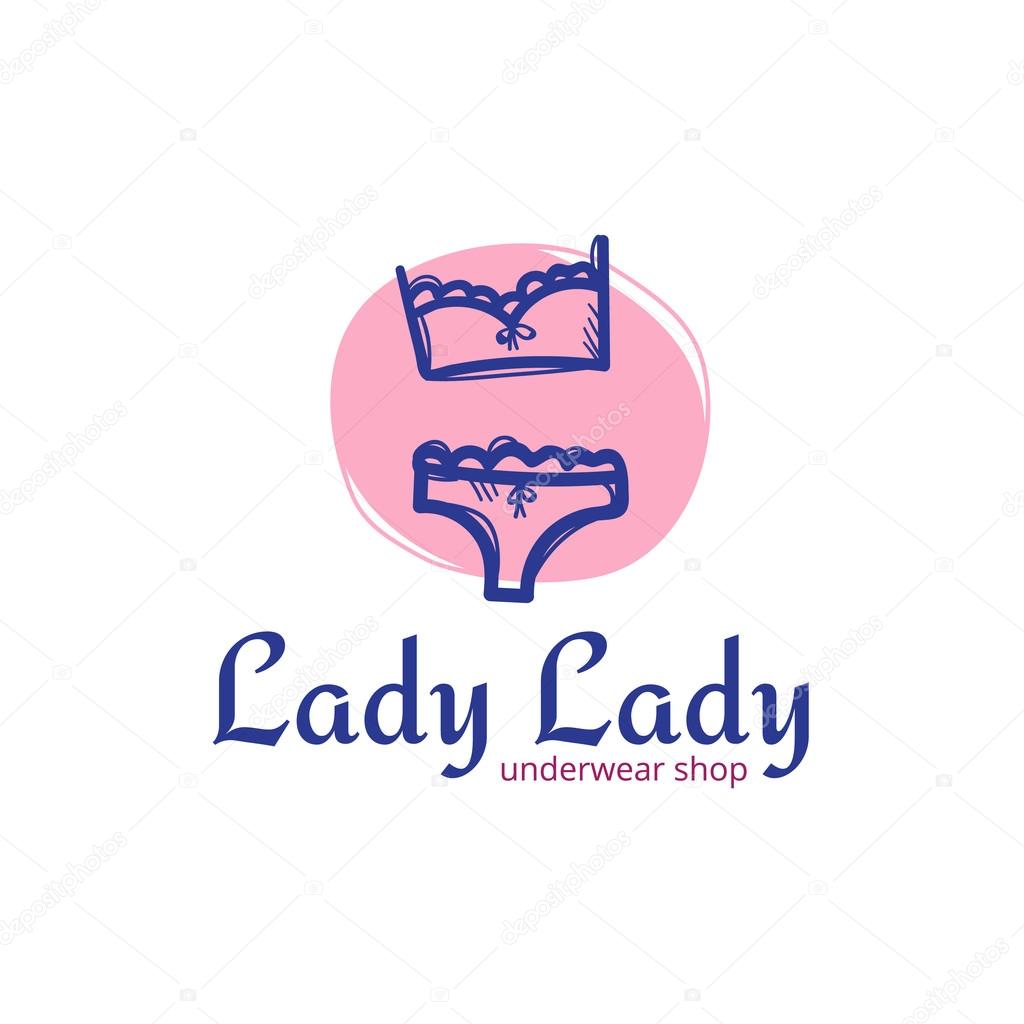 Vector cute woman underwear logo in doodle sketchy style