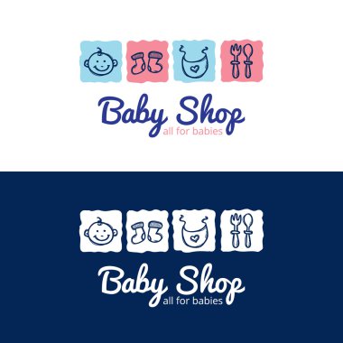 Vektör şirin bebek Dükkanı logo doodle tarzı. Çocuklar logo depolamak