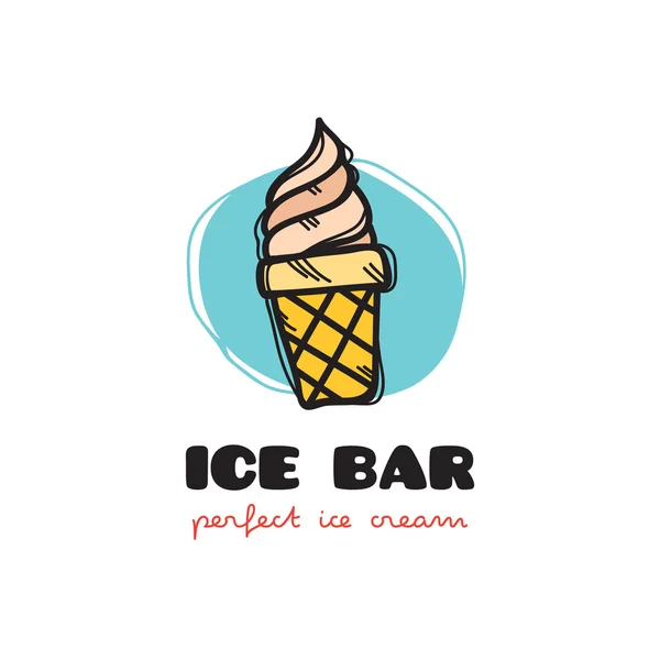 Vector funny doodle style ice cream logo. Sketchy cafe logo — Stock Vector