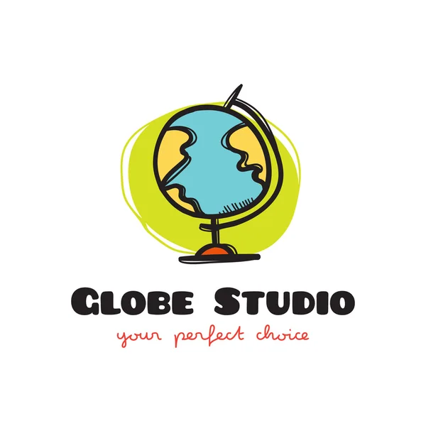 Vector grappige doodle stijl Globe logo. Schetsmatig aarde logo — Stockvector