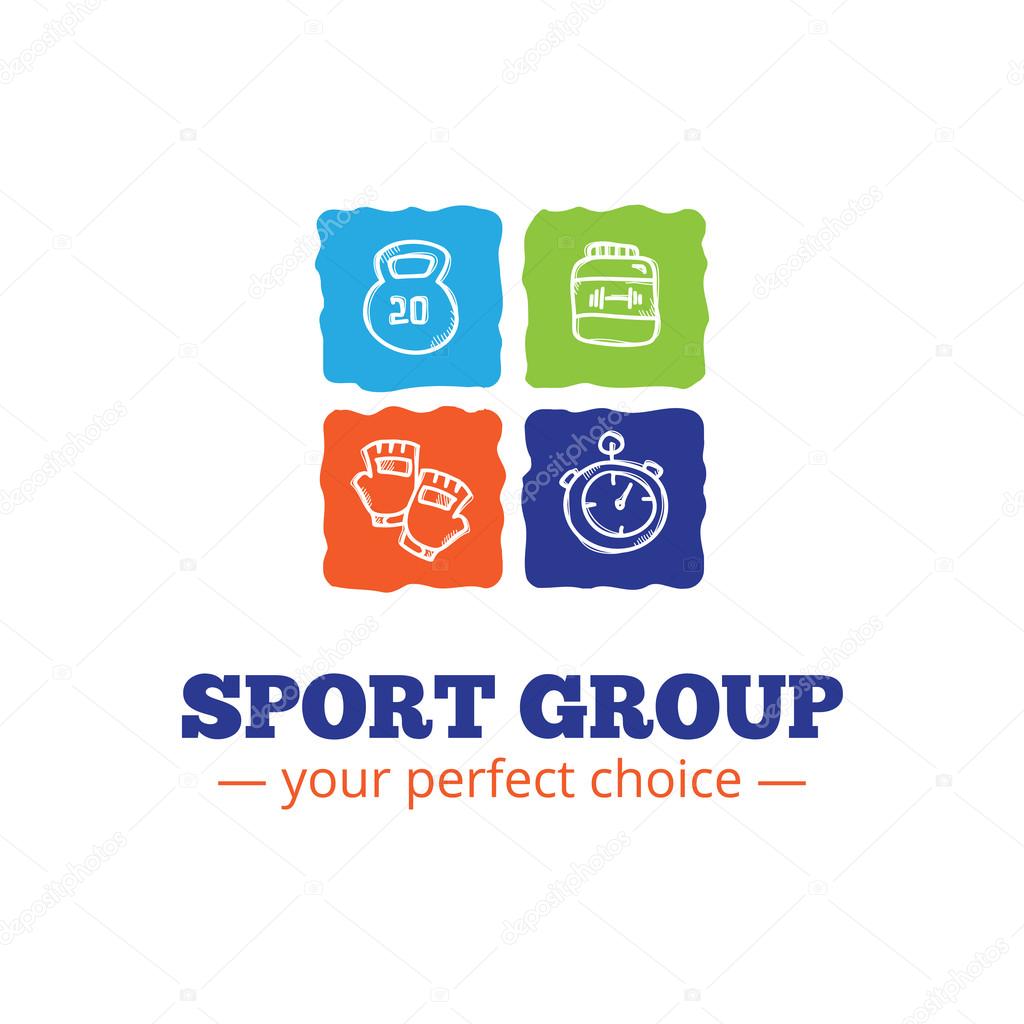Vector trendy sport equipment shop logo in doodl style
