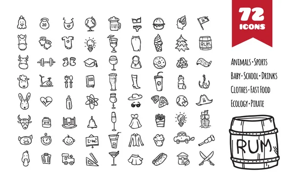Vektör doodle tarzı büyük Icons set. — Stok Vektör