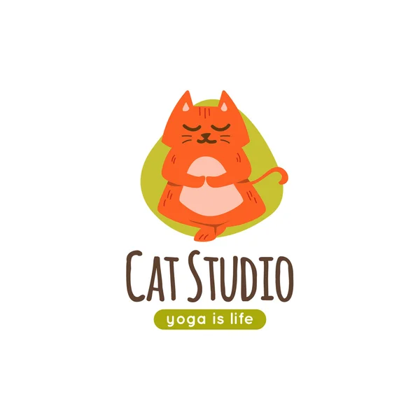 Vector logo with cute cartoon cat standing in yoga pose. — Stock Vector