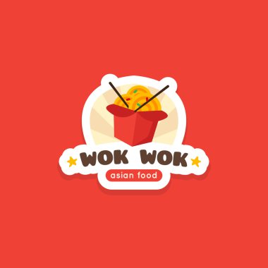 Vektör wok kutusu logo şablonu. Asya gıda Cafe etiket.