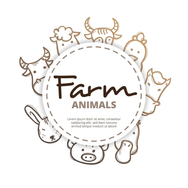 Vetor fazenda animais ícones círculo composição . — Vetor de Stock