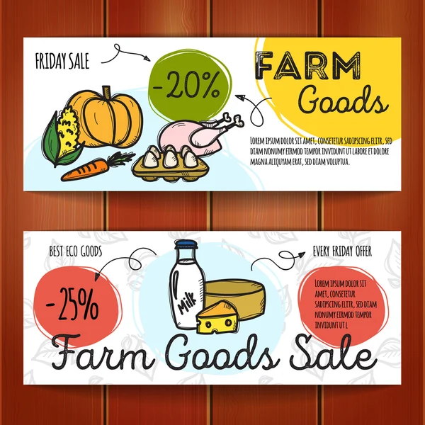 Ensemble vectoriel de coupons de réduction pour les aliments à la ferme . — Image vectorielle