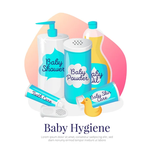 Baby hygiëne vectorillustratie. Pasgeboren accessoires in cartoon stijl — Stockvector