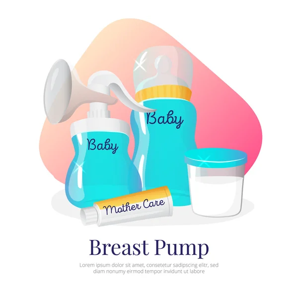 Vector goederen voor expressie van moedermelk. Pasgeboren accessoires illustratie in cartoon stijl — Stockvector