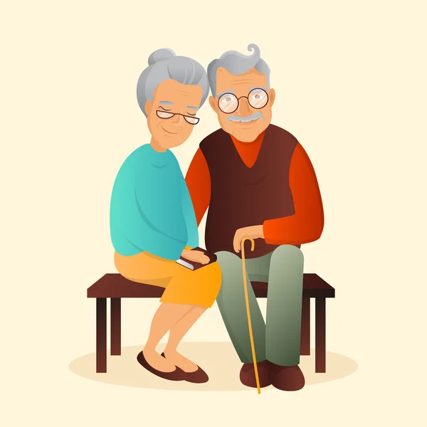 Ilustración de vector de pareja vieja. Abuelo y abuela lindos personajes . — Vector de stock